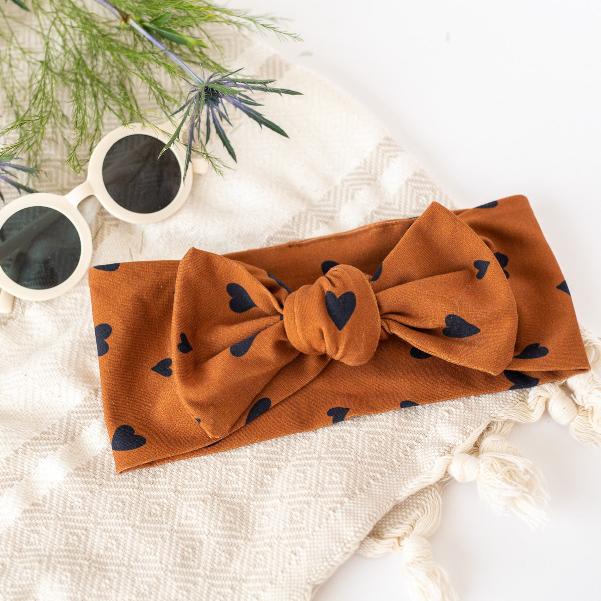 Rust Hearts Bow Headband