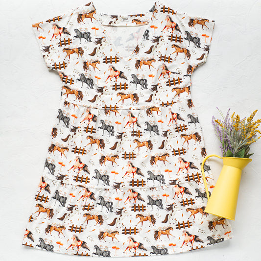Adult Tiered Dress - Floral Horses